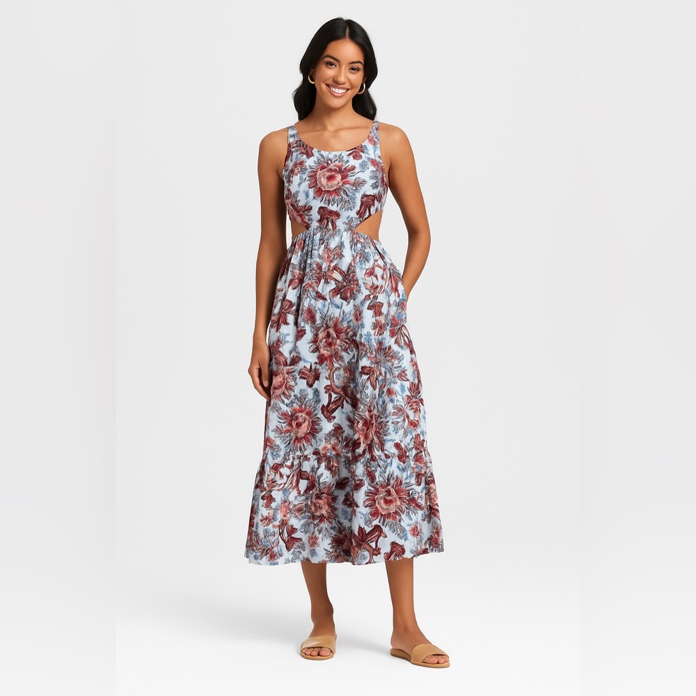 RHODE X Target Blue Sleeveless  Floral Cutout Maxi Dress Sz. Large NWT